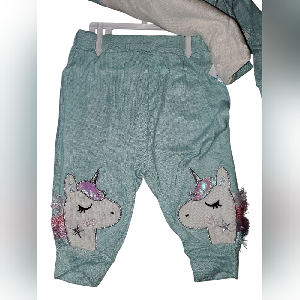 Robeez Luxe Graphic Unicorn Lounge 2 Piece Set Mint and White NWT Size: 6-9m - Picture 5 of 10